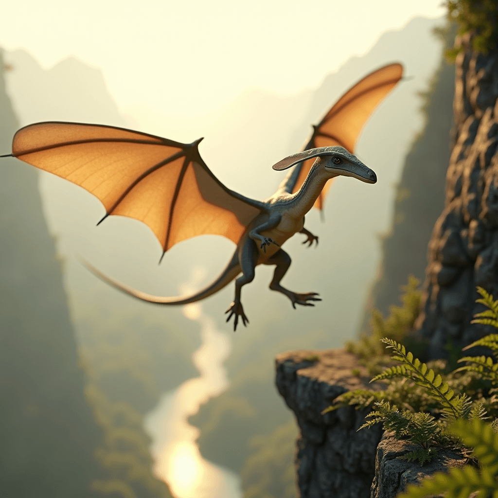 Ein junger Pteranodon beim ersten Gleitflug