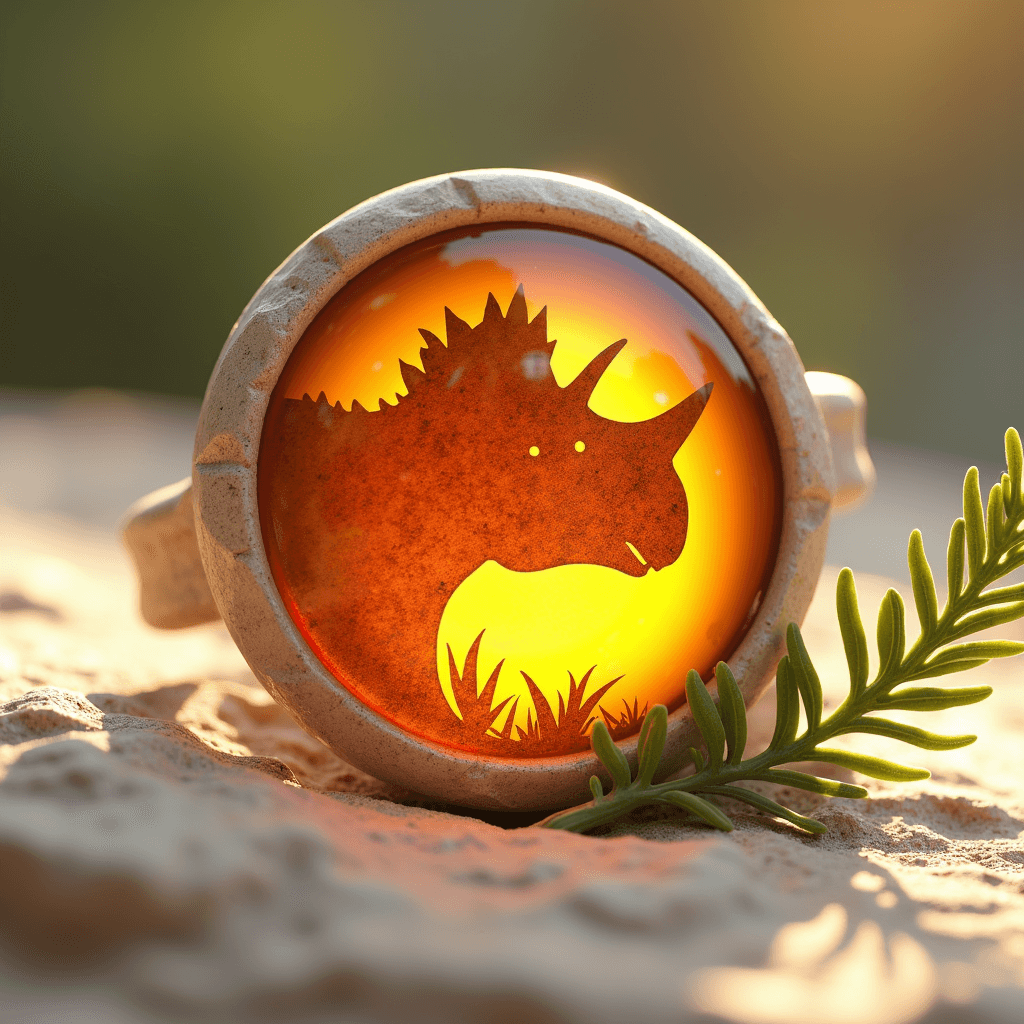 Bernstein-Emblem mit graviertem Triceratops-Profil