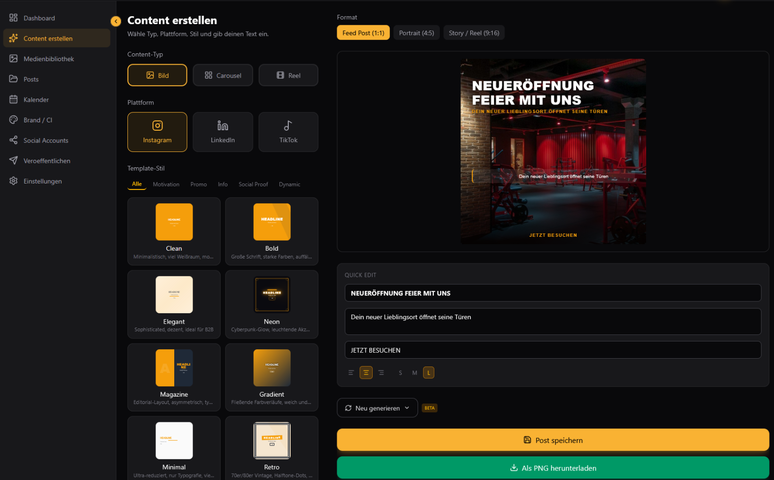 Content Creator mit KI-Generation und Phone-Preview
